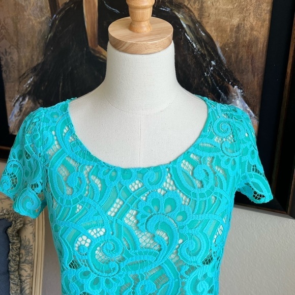 Lily Pulitzer Turquoise Lace Top Size XS Back Zip Puff Sleeve - Picture 4 of 11